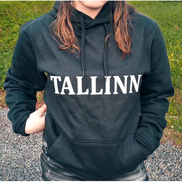 Dressipluus kirjaga Tallinn - must  / unisex suurus 3XL