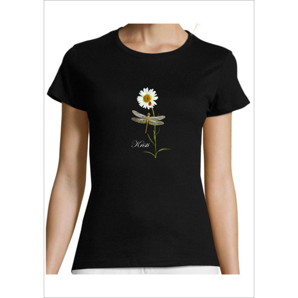 Karikakar kiil lepatriinu + SINU nimi / Naiste T-särk - must   