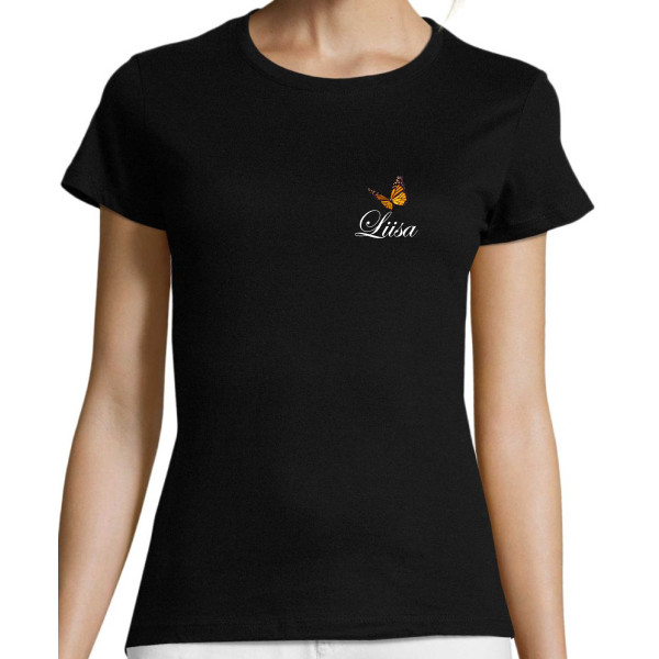 Liblikas +Sinu Nimi / Naiste T-särk - must   